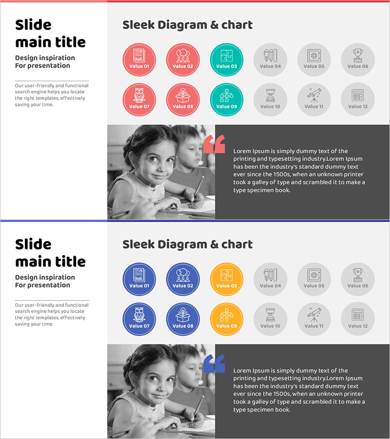 디지털 학습 아이콘과 아이의 인터뷰 슬라이드