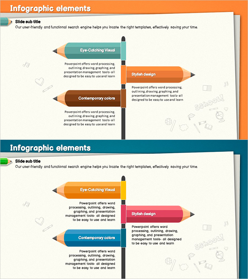 색연필 다방향 인포그래픽 – 교육 효과 극대화