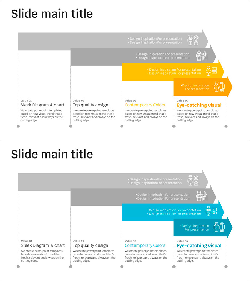 기술 역량 아이콘과 화살표 슬라이드
