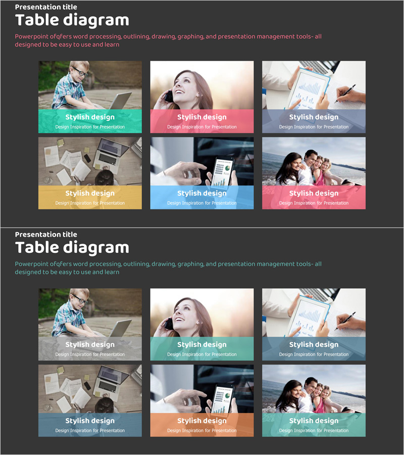 핵심 요소 소개 슬라이드 – 청록과 핑크의 조화