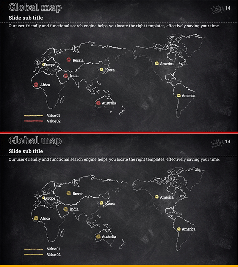 칠판 분필 테마 글로벌 지도 슬라이드