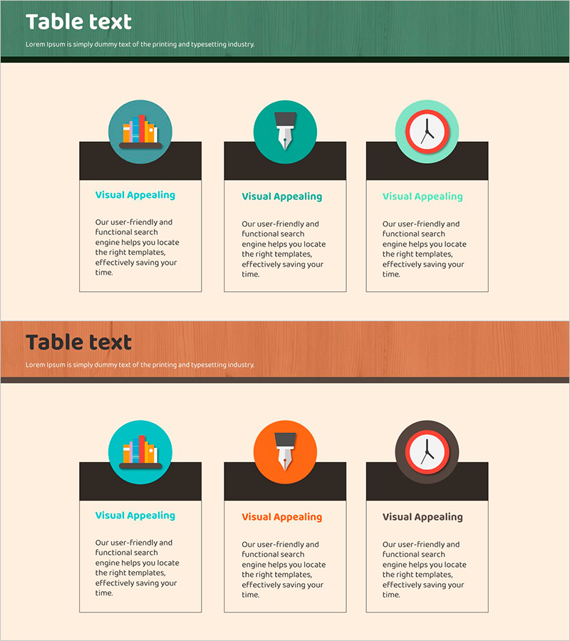 학습 아이콘과 폐쇄형 다이어그램으로 시각적 정보 전달
