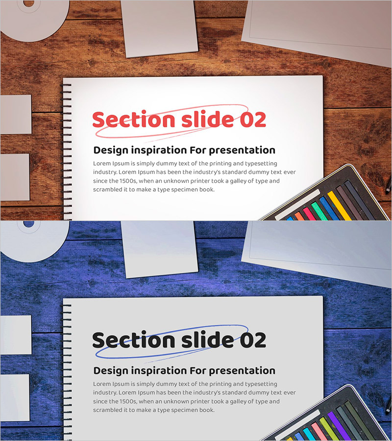 프레젠테이션을 위한 디자인 영감 섹션 슬라이드