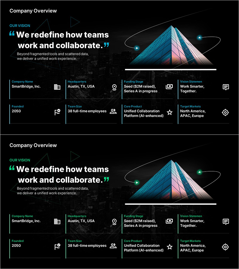 회사의 방향성과 메시지를 전달하는 회사 소개