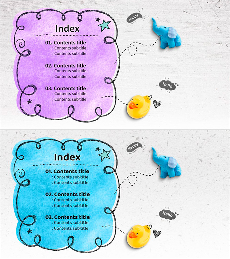장난감과 구름 컨셉의 목차 슬라이드