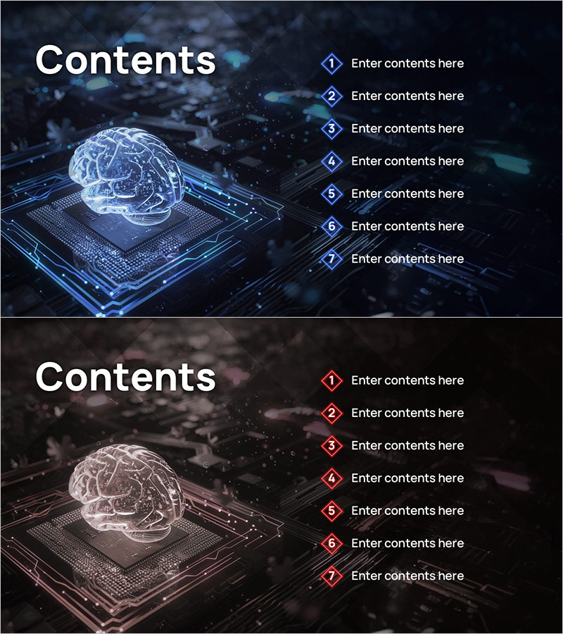 AI 네온 마름모 비주얼 템플릿 - 매력적인 목차 구성