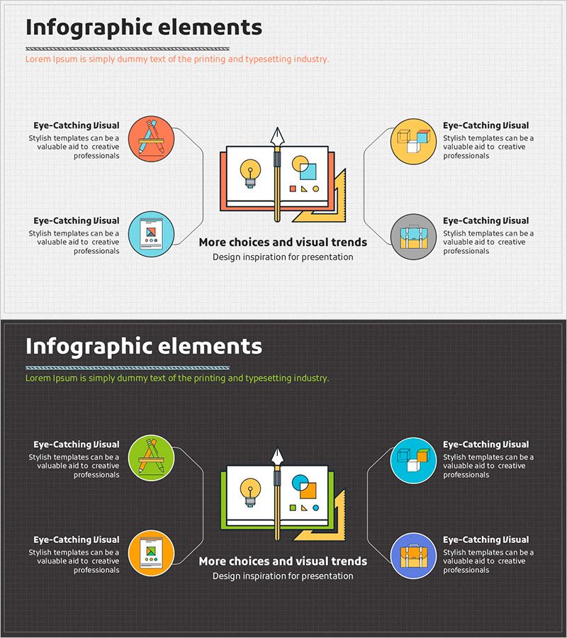 학습 필기구 인포그래픽 슬라이드 – 창의적이고 시각적인 디자인