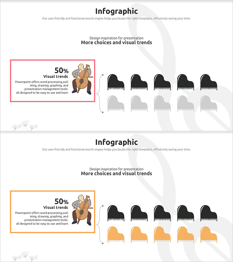 피아노 아이콘 그래프 슬라이드 – 고객 분석을 위한 데이터 시각화