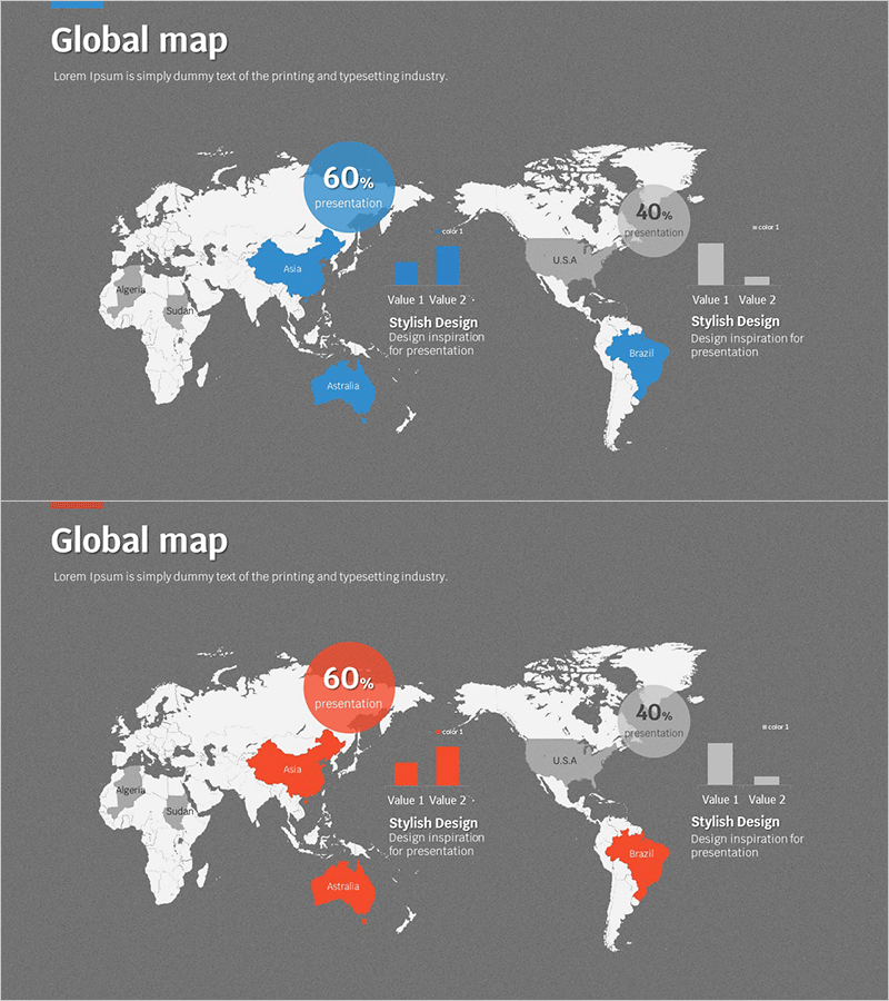 타켓 시장 분석 세계 지도 & 막대 그래프