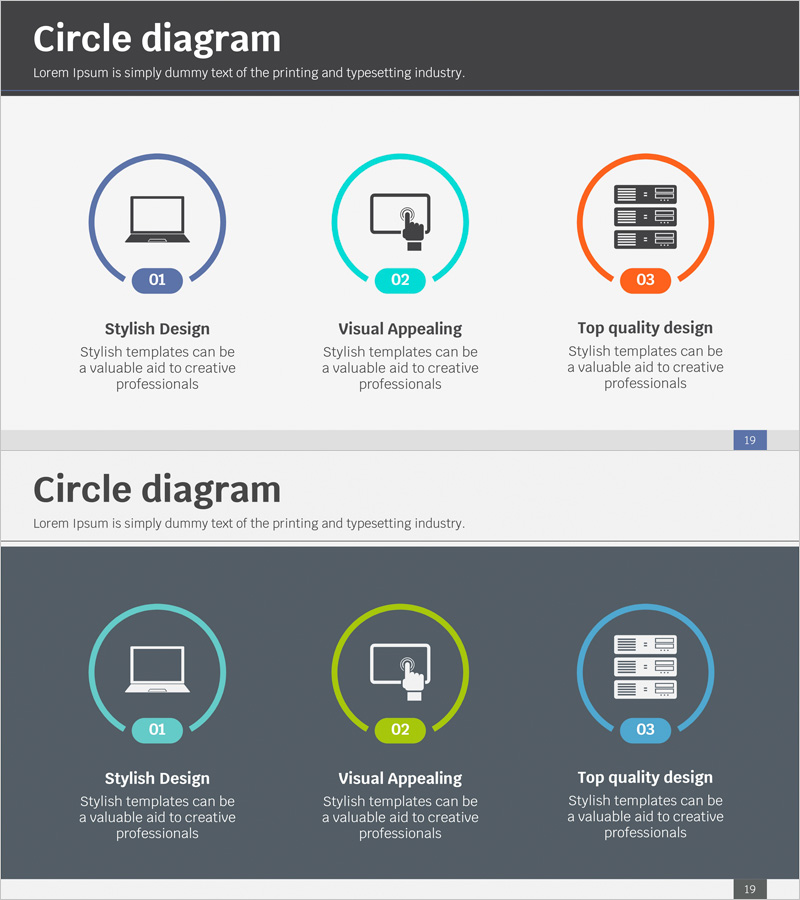 서비스 특성 및 장점을 시각화한 다이어그램 슬라이드