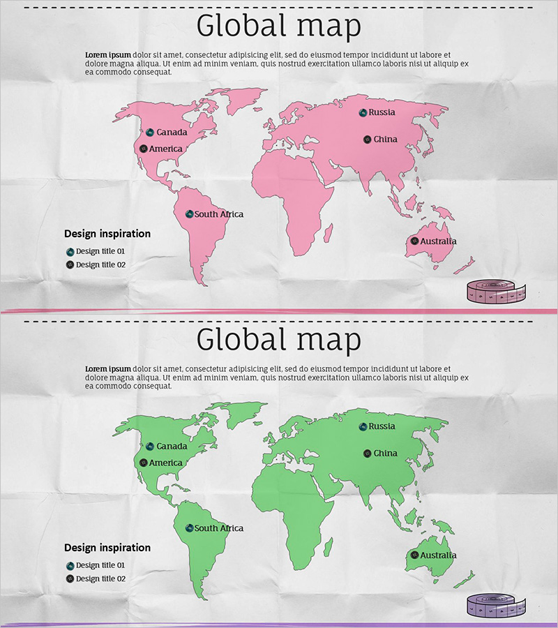 글로벌 맵과 단추 표시를 활용한 마케팅 전략 슬라이드