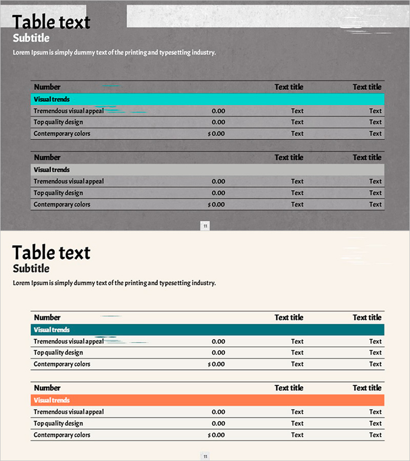 그린 오렌지 포지션 테이블 슬라이드 – 재무상황을 한눈에