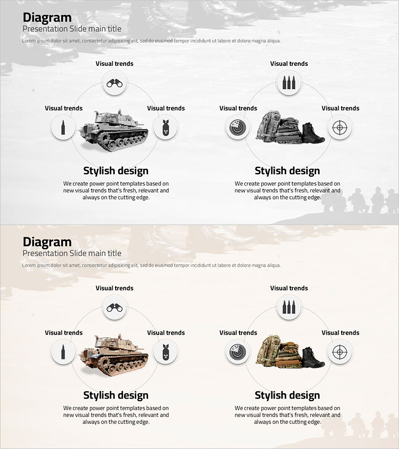 전투 장비와 다이어그램 슬라이드 – 전략적 운영 계획