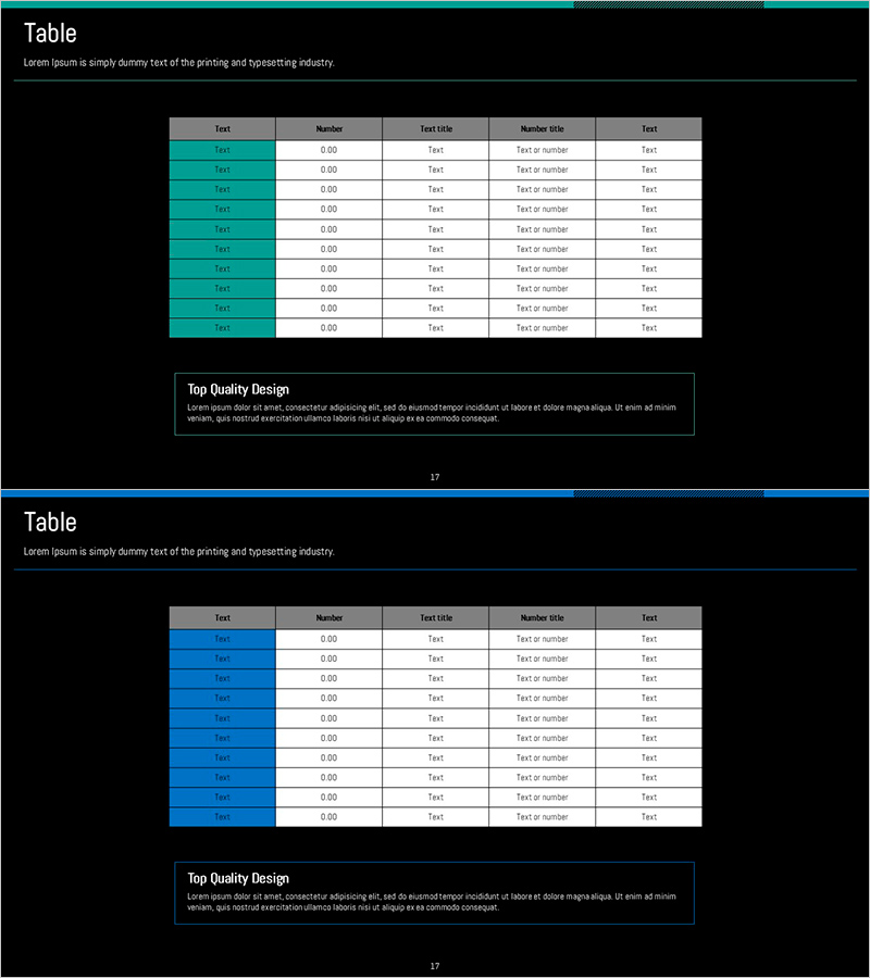 심플 블루-그린 테이블 – 효율적 정보 전달