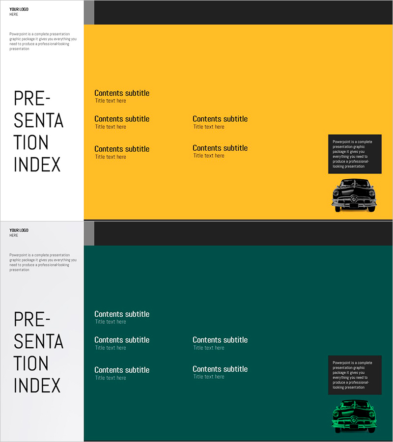 목차 슬라이드 템플릿 – 클래식 자동차 디자인