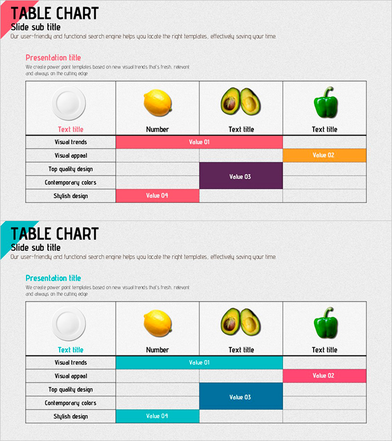 컬러 테이블 차트 – 시각적 데이터 전달