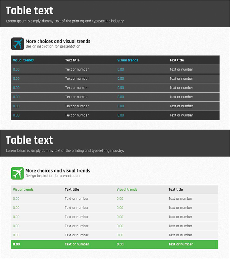 여행 테이블 텍스트 박스 – 재무 계획 및 성과 시각화