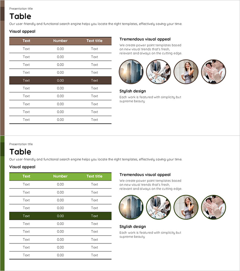 비즈니스 테이블 차트 – 재무 성과를 직관적으로 전달