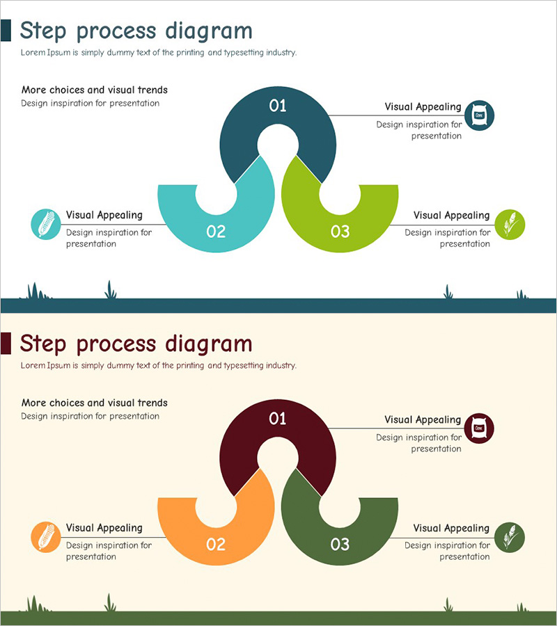 프로세스 연결형 다이어그램 블루 그린 – 마케팅 전략 및 유통 전략
