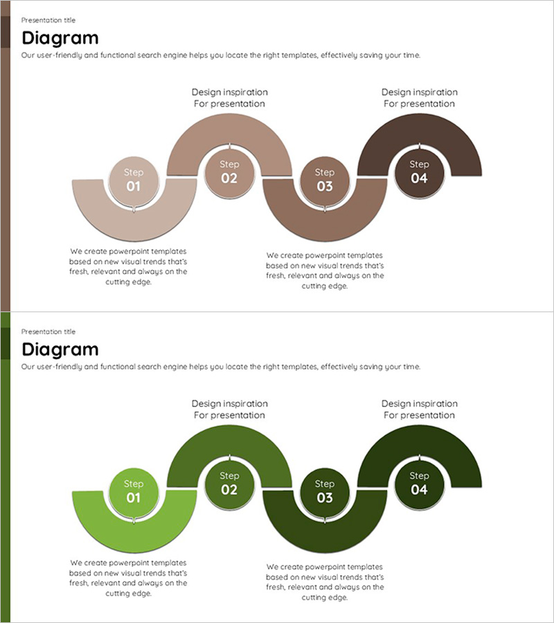 브라운 그린 연결형 다이어그램 – 사업 추진 전략 시각화