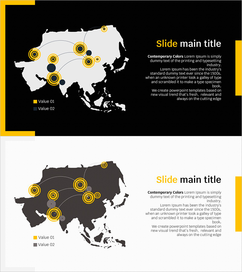 지리적 데이터 시각화를 위한 지도 슬라이드 템플릿 – 혁신적 접근