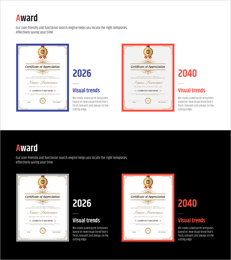 수상 및 특허 정보를 시각화한 슬라이드 – 전문성과 신뢰감