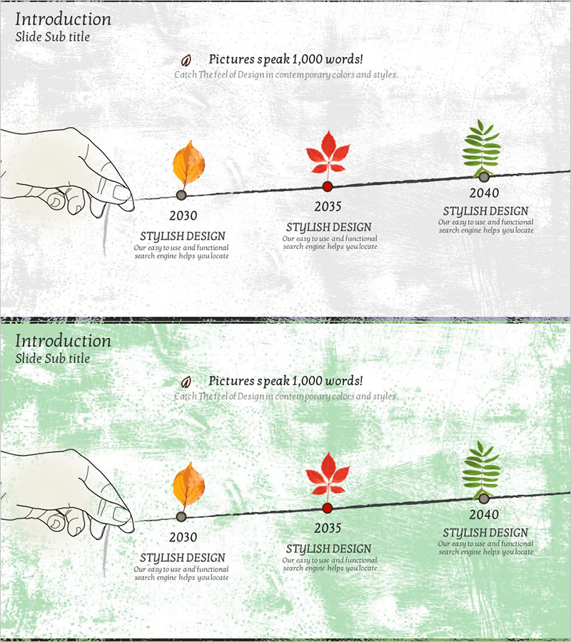 회사의 연혁을 시각화한 단풍잎 다이어그램