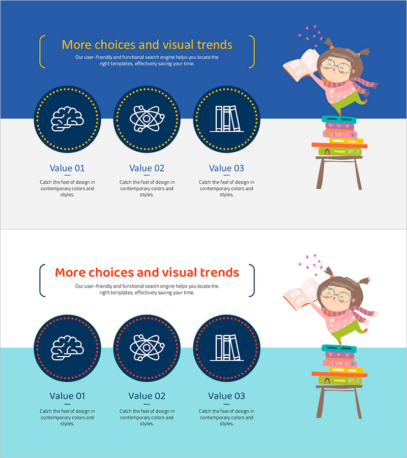 다양한 선택과 시각적 트렌드를 반영한 슬라이드 템플릿