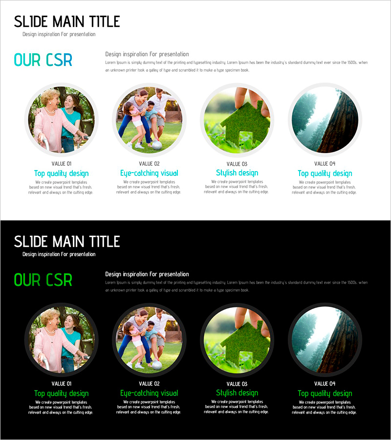 사회 공헌 활동 소개 슬라이드 템플릿 – 사회적 책임과 비전