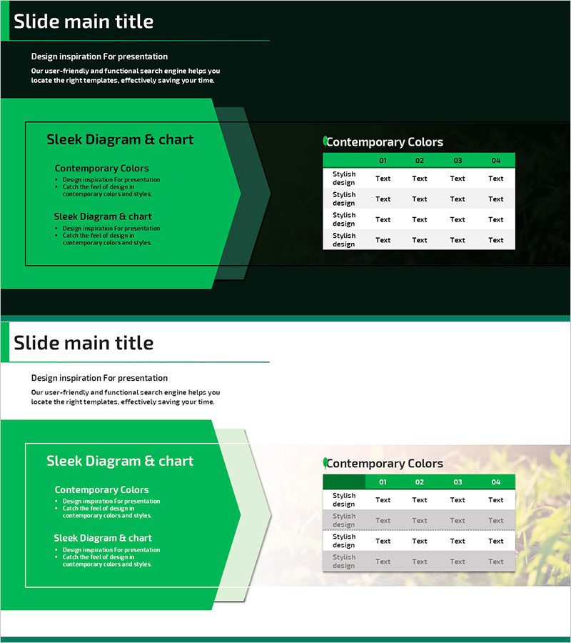 그린 테이블과 분석 요약 – 현대적 디자인의 다이어그램