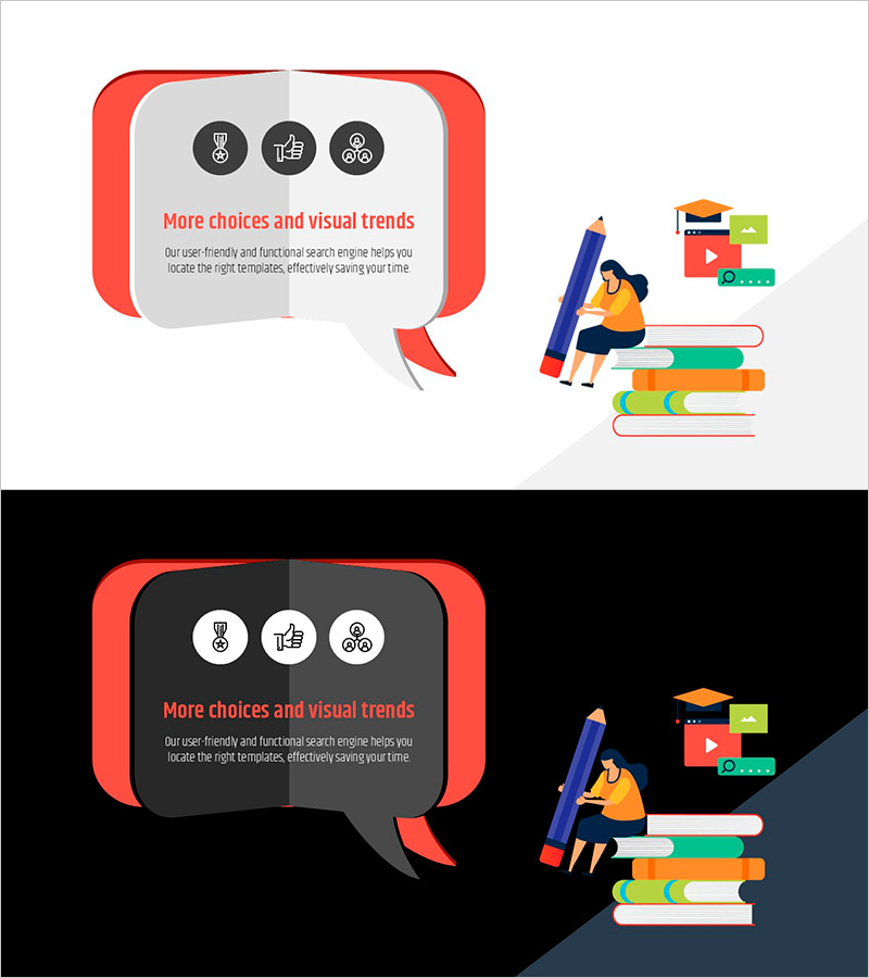 3D 책모양 말풍선 PPT 템플릿 – 고객 성공 사례