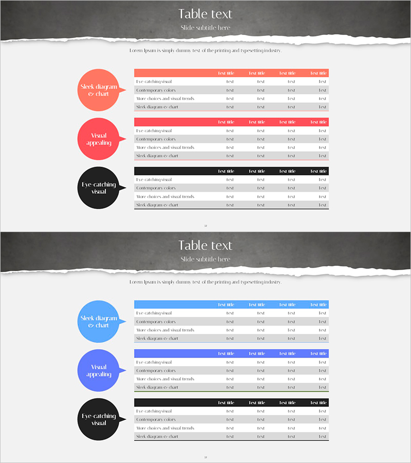 재무 성과 요약을 위한 3개 기본 테이블 슬라이드