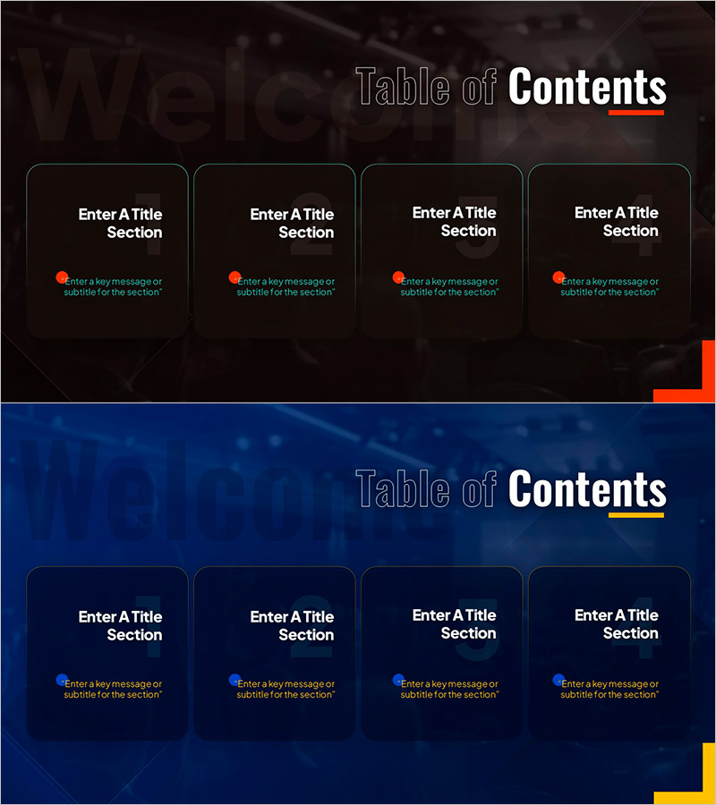 세미나 배경의 목차 슬라이드 – 효과적인 내용 구성