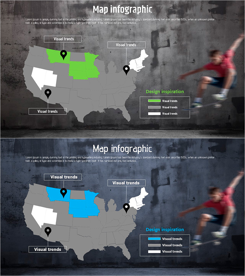 운동 연습 지역위치를 시각화한 인포그래픽 슬라이드