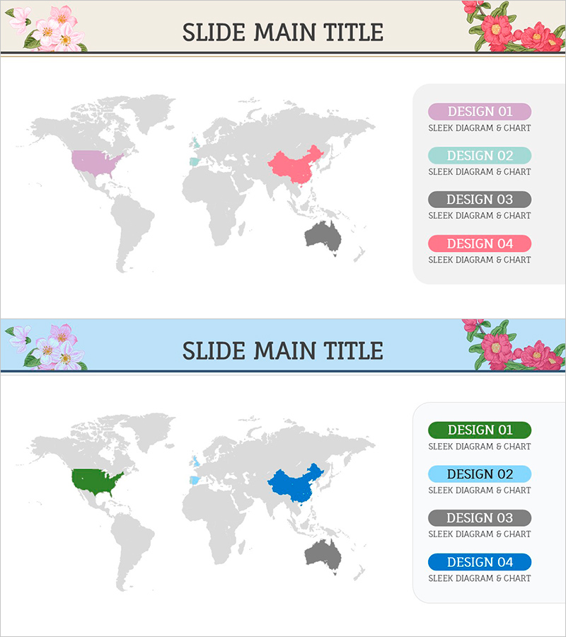 꽃 와이드 PPT 지도 – 글로벌 네트워크 인사이트