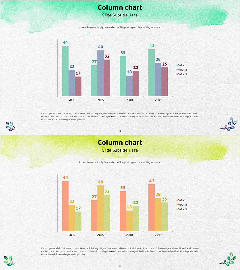 수채화 경쟁사 분석 세로 막대차트 – 시장 인사이트 제공