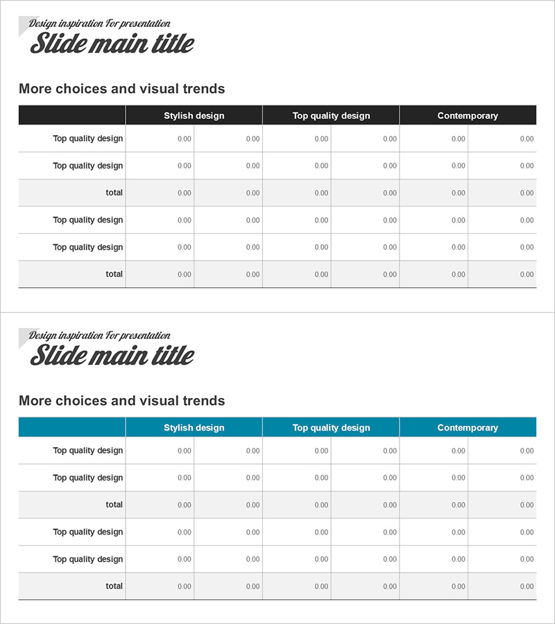 데이터 표 슬라이드 | 수치 비교 및 합계 보고용 PPT