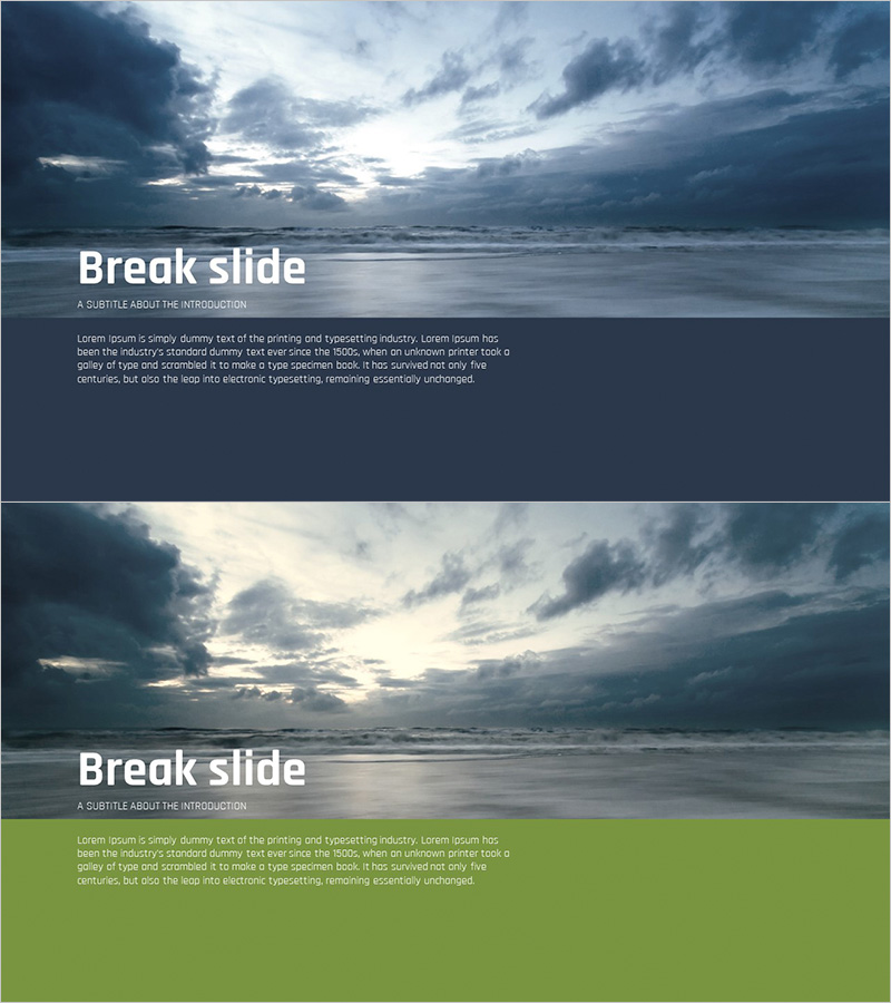 흐린날씨의 바다풍경을 담은 인트로 및 아웃트로 슬라이드