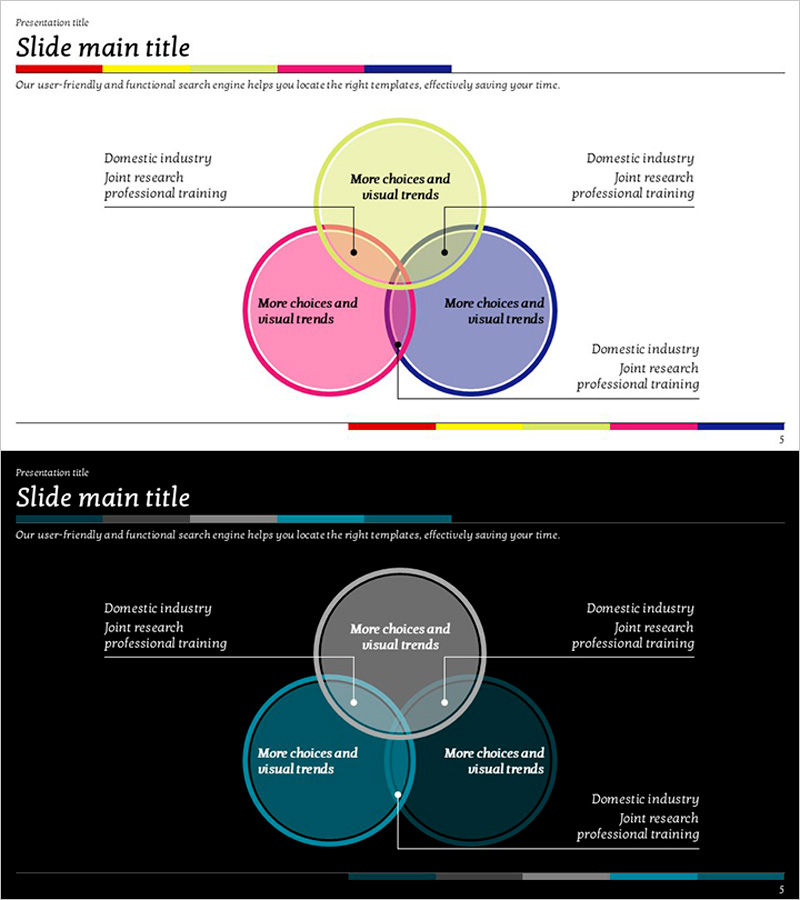 삼색 중첩 다이어그램 – 비즈니스 전략 표현