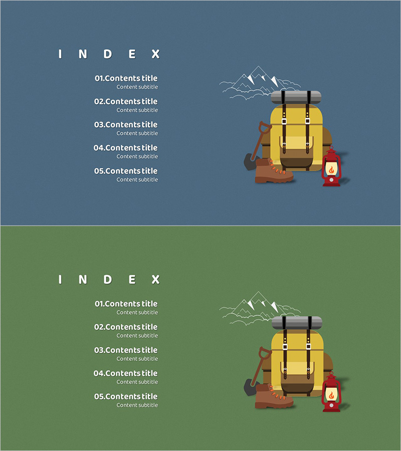 여행배낭 캠핑 템플릿 – 목차 제공