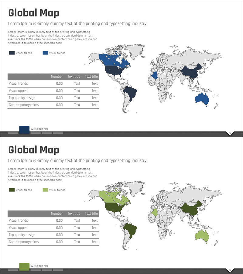 세계지도를 활용한 시장 분석 템플릿 - 블루 그린 디자인