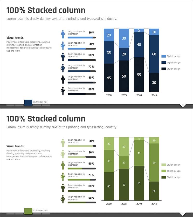 타겟 분석 세분형 세로막대 그래프 – 파랑과 초록의 조화