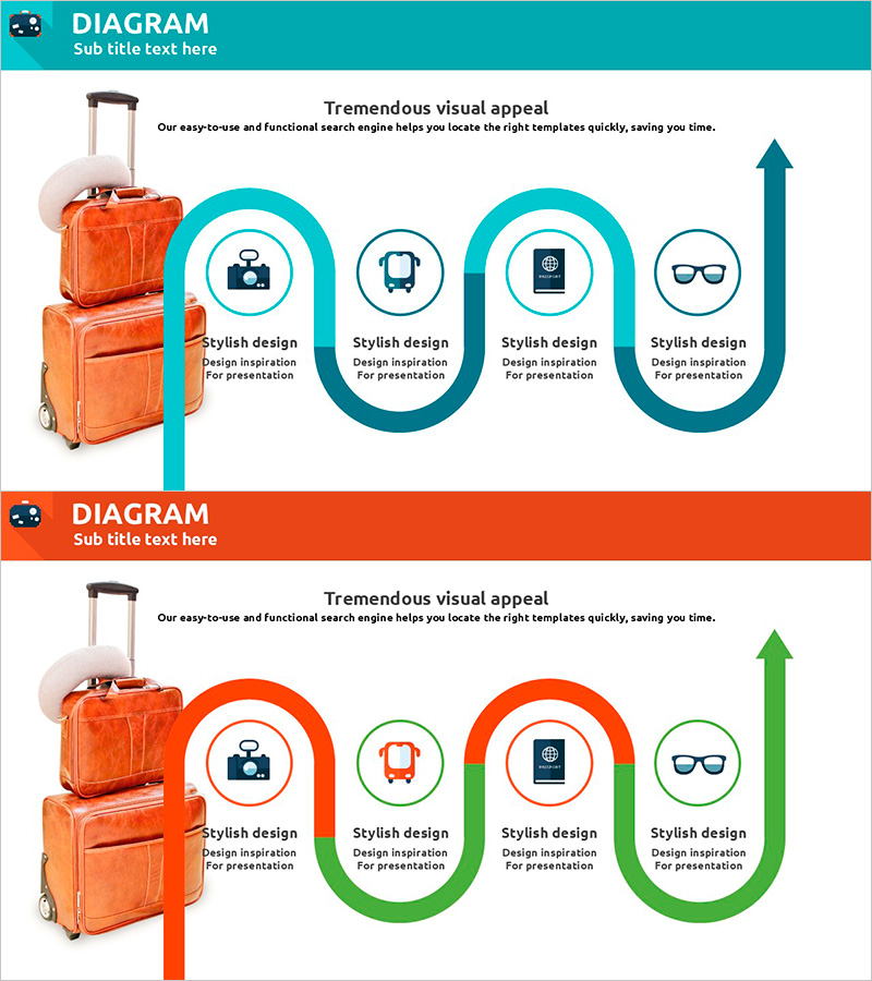 여행 추진방향 프로세스 슬라이드 템플릿 – 전략과 성과