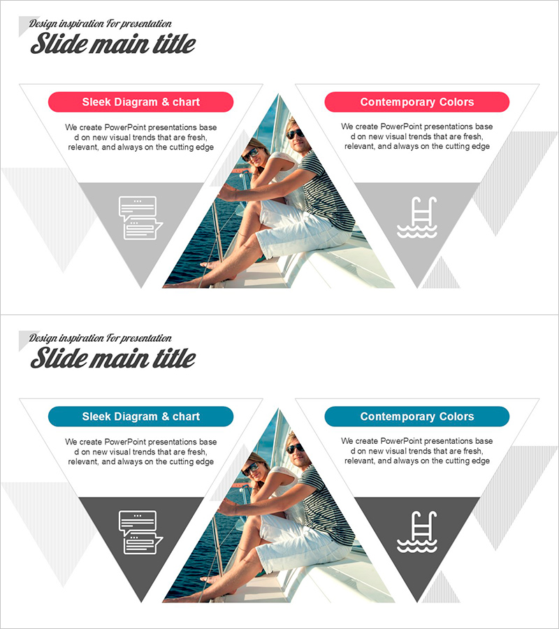 2분할 삼각형 다이어그램 슬라이드 | 좌우 대칭 비교형 PPT