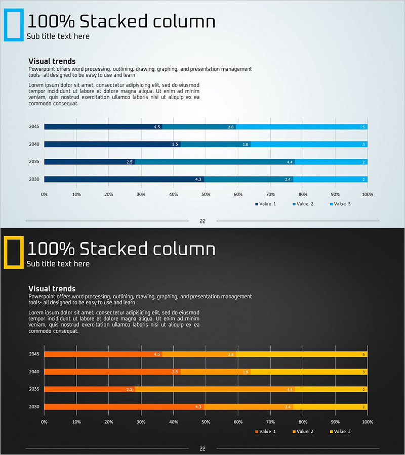 가로형 막대그래프 세분화 블루 옐로우 – 시장 점유율 분석