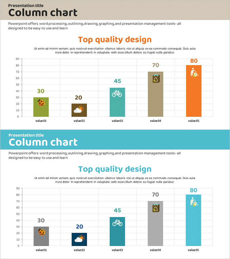 탄소중립 세로형 막대그래프 – 갈색과 파랑의 조화