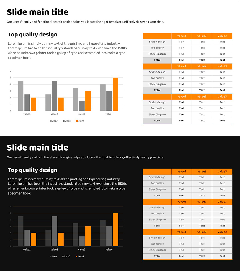 실적 분석 테이블 슬라이드 – 시장 및 경쟁사 분석