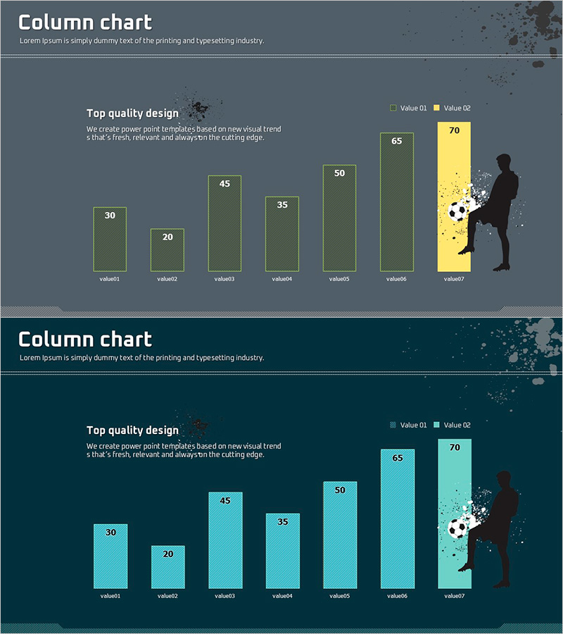 축구 일러스트와 세로막대 그래프 – 시장 분석 및 사업 전략 제품