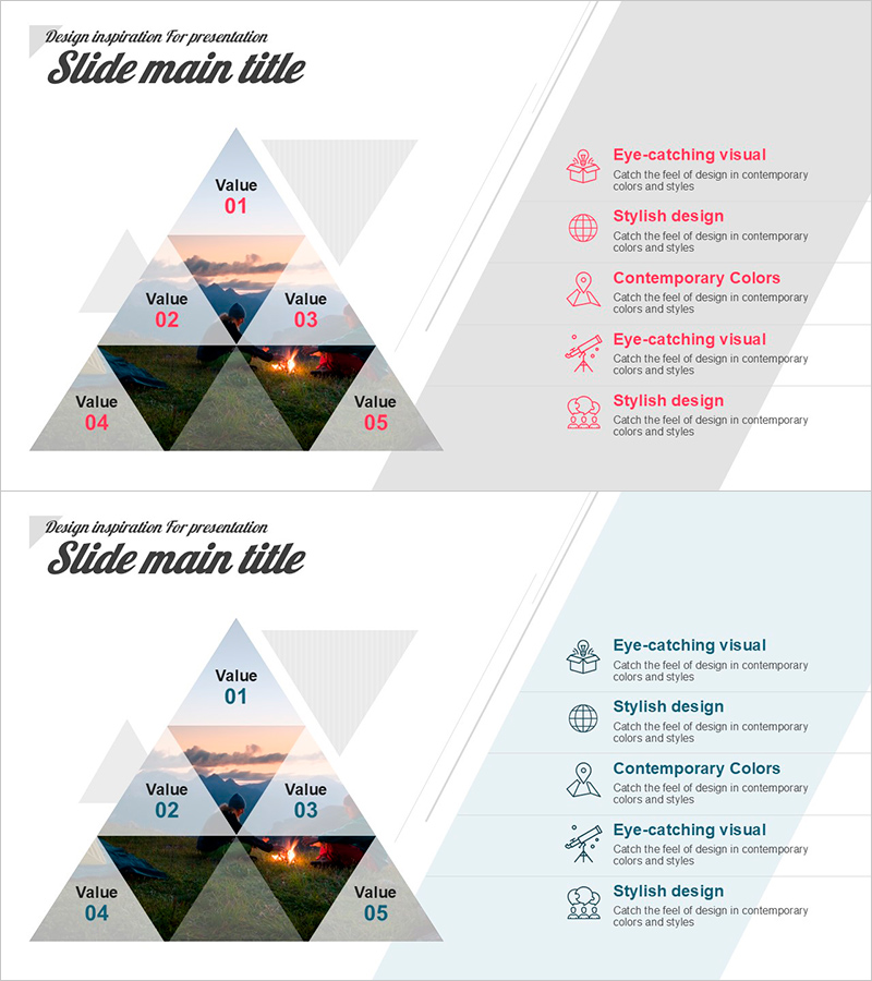 피라미드 인포그래픽 슬라이드 | 5포인트 가치 구조형 PPT