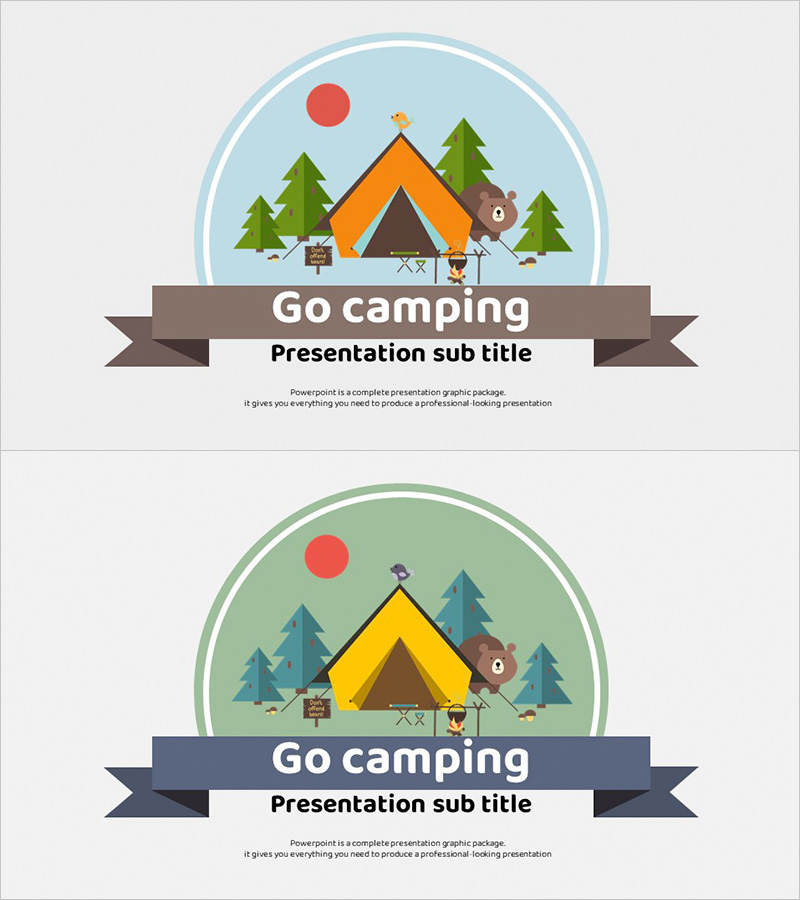 캠핑을 테마로 한 화창한 표지 템플릿
